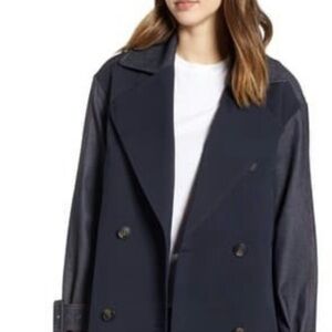 Sosken Blue Oversized Double Breasted Denim & Fabric Trench Coat Size 2 (M)‎